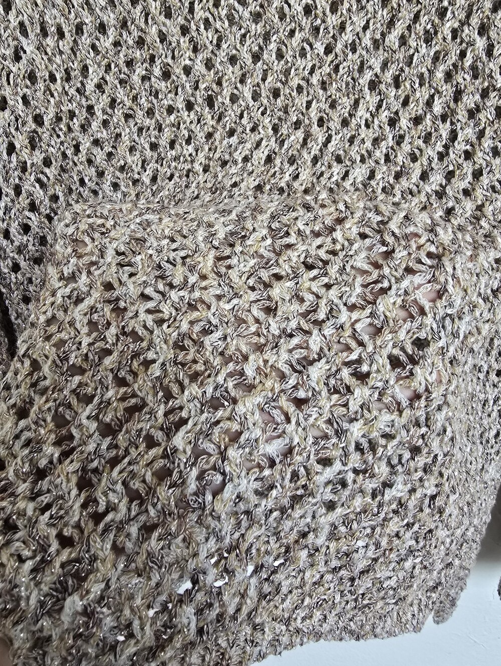 Kenar Open Knit Metallic Sweater XL Beige Marled Boho Crochet - Picture 13 of 14